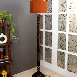 TU CASA Red & Brown Mango Wooden Cylindrical Shaped Floor Lamp-16