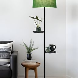 Homesake Black & Green Dual Shelf Metal Floor Lamp with Fabric Shade-16
