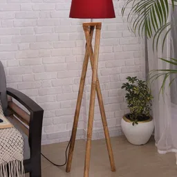 Homesake Red Shade Cross-Leg Wooden Tripod Floor Lamp-44