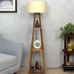 TU CASA White & Brown Wooden Cylindrical Shaped Floor Lamp-12