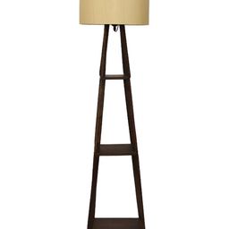 TU CASA Off White & Brown Wooden Cylindrical Shaped Floor Lamps-18