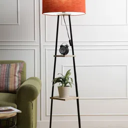 SANDED EDGE Black & Red 3-Tier Wooden Floor Lamp With Shade-54
