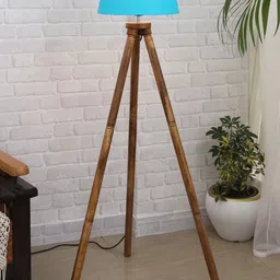 Homesake Turquoise Blue Wooden Tripod Floor Lamp With Shade-19