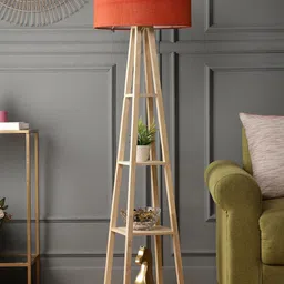 SANDED EDGE Beige & Red 3-Tier Wooden Floor Lamp With Shade-52