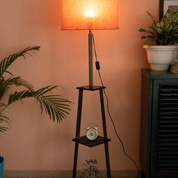 SANDED EDGE Orange-Coloured Wooden Floor Lamp-12
