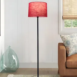 Homesake Red & Black Modern Metal Floor Lamp with Jute Shade-11