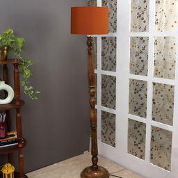 TU CASA Red & Brown Mango Wooden Cylindrical Shaped Floor Lamp-17