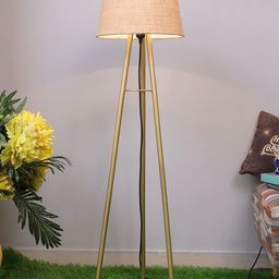 Homesake Beige & Gold Mid Century Metal Tripod Floor Lamp-14