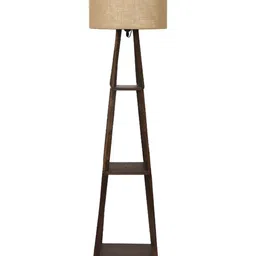 TU CASA Beige & Brown Wooden Cylindrical Shaped  Floor Lamps-45
