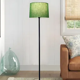 Homesake Green & Black Mid-Century Metal Pole Lamp with Jute Shade-12