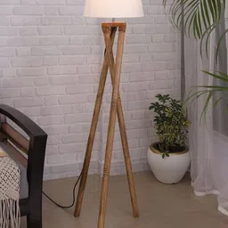Homesake White & Brown Contemporary Candlestick Tripod Floor Lamp With Jute Shade-1
