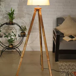 Homesake Beige Wooded Tripod Floor Lamp With Lamp Base image 4