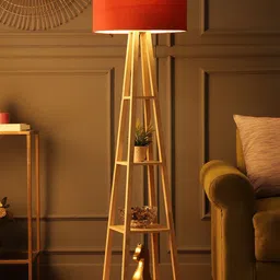 SANDED EDGE Beige & Red 3-Tier Wooden Floor Lamp With Shade image 3