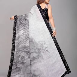 b4me.com B4ME COM White & Black Striped Sequinned Pure Georgette Saree image 4