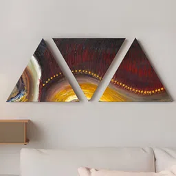 Art Street Brown & Yellow 3 Piece Canvas Abstract Wall Paintings-image-52