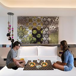 Stylista Brown & Grey Geometric Printed Waterproof Rectangular Reversible Bed Server Mat image 3