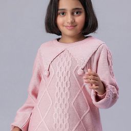 Bharatasya Girls Cable Knit Round Neck Long Sleeves Acrylic Pullover Sweaters-image-86