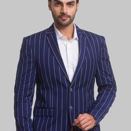 Park Avenue Men Blue Striped Single Breasted Formal Blazer-picture-50