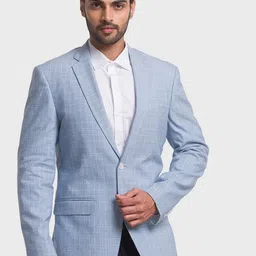 ColorPlus Men Blue Checked Single-Breasted Linen Formal Blazers-picture-24