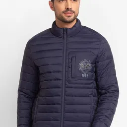 SPYKAR Men Blue Geometric Puffer Jacket with Patchwork-picture-26