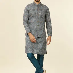 Manyavar Printed Woven Nehru Jacket-35