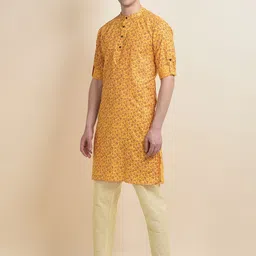 Anouk Ethnic Motifs Woven Design Band Collar Straight Kurta With Pyjamas-image-53