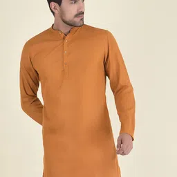 DEYANN Men Mustard Yellow Pure Cotton Kurta with Pyjamas-image-86
