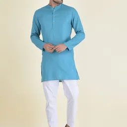 DEYANN Men Blue Pure Cotton Kurta with Pyjamas-image-71