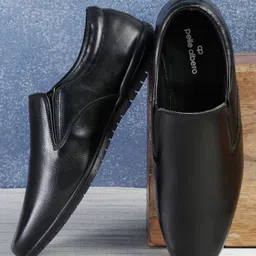 pelle albero Men Black Solid Leather Slip on Shoes-image-6