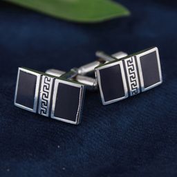 Kavove Men Blue & Silver-Toned Rectangle Shape Cufflink-14