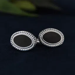 Kavove Men Silver-Toned & Black Oval Shape Cufflink-image-53