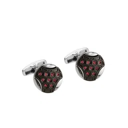 Alvaro Castagnino Silver-Toned & Black Round Cufflink-image-97