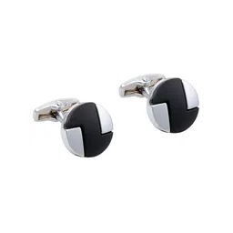Alvaro Castagnino Silver-Toned & Black Round Cufflink-image-95