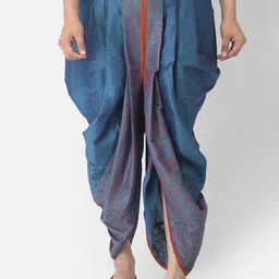 DEYANN Men Blue Printed Silk Dhoti-image-92