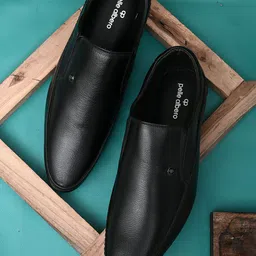 pelle albero Men Black Solid Leather Formal Slip-On Shoes-image-21