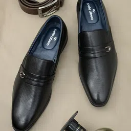 pelle albero Men Black Solid Leather Formal Slip On Shoes-image-49