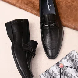 pelle albero Men Black Textured Formal Loafers-image-99