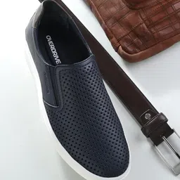 Overdrive Men Textured Leather Lightweight Slip-On Sneakers-picture-6