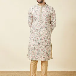 Manyavar Floral Printed Gotta Patti Straight Kurta With Pyjama-image-48
