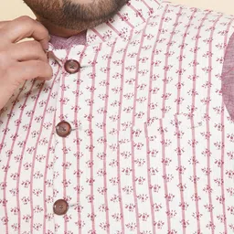 John Pride Plus Size Printed Cotton Linen Nehru Jacket image 3