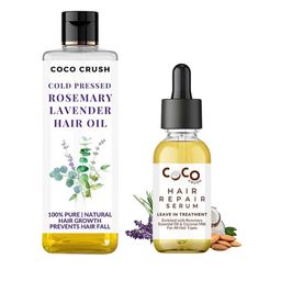 Coco Crush Set Of 2 Rosemary Lavender Hair Oil- 100ml & Leave In Hair Repair Serum- 15ml-1