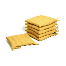 SKANDA FAB Yellow 6 Pieces Durable Pure Cotton Chair Pads-image-5