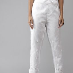 ADA Women White Hem Design Knitted Cropped Palazzos-image-45