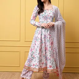 Vishudh Women Floral Printed Regular Pure Cotton Kurta with Trousers & With Dupatta-13