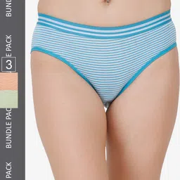 Docare Women Pack Of 3 Striped Cotton Hipster Briefs-image-17