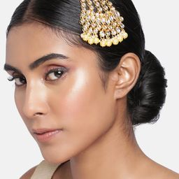 I Jewels Women Gold-Plated Kundan Pearl Studded & Beaded Jhumar Passa-image-64