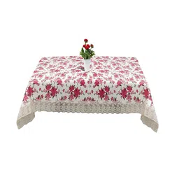 Kuber Industries White & Pink Printed 4-Seater Rectangular Table Cover image 3