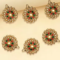 OOMPH Set Of 6 Stone Studded & Beaded Bun Hair Pins-38