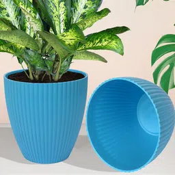 Kuber Industries Blue & Yellow 5 Pieces Balcony Textured Planters-13