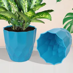 Kuber Industries 6-Pcs Blue & Red Textured Indoor & Outdoor Flower Pots-26